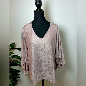 Pink sparkle blouse with balloon sleeve